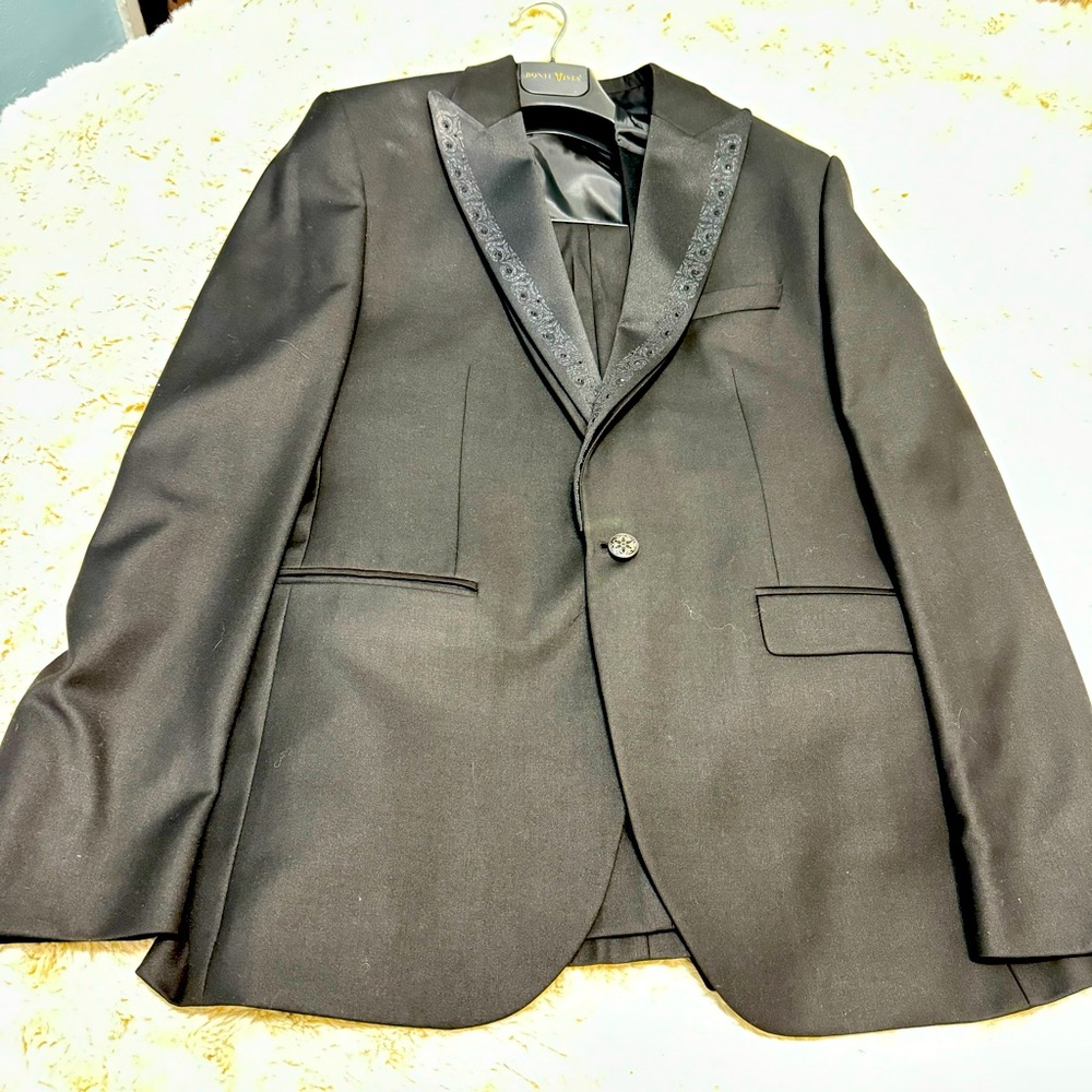 Black Bonte Vista Prom suit with small black rhinestones